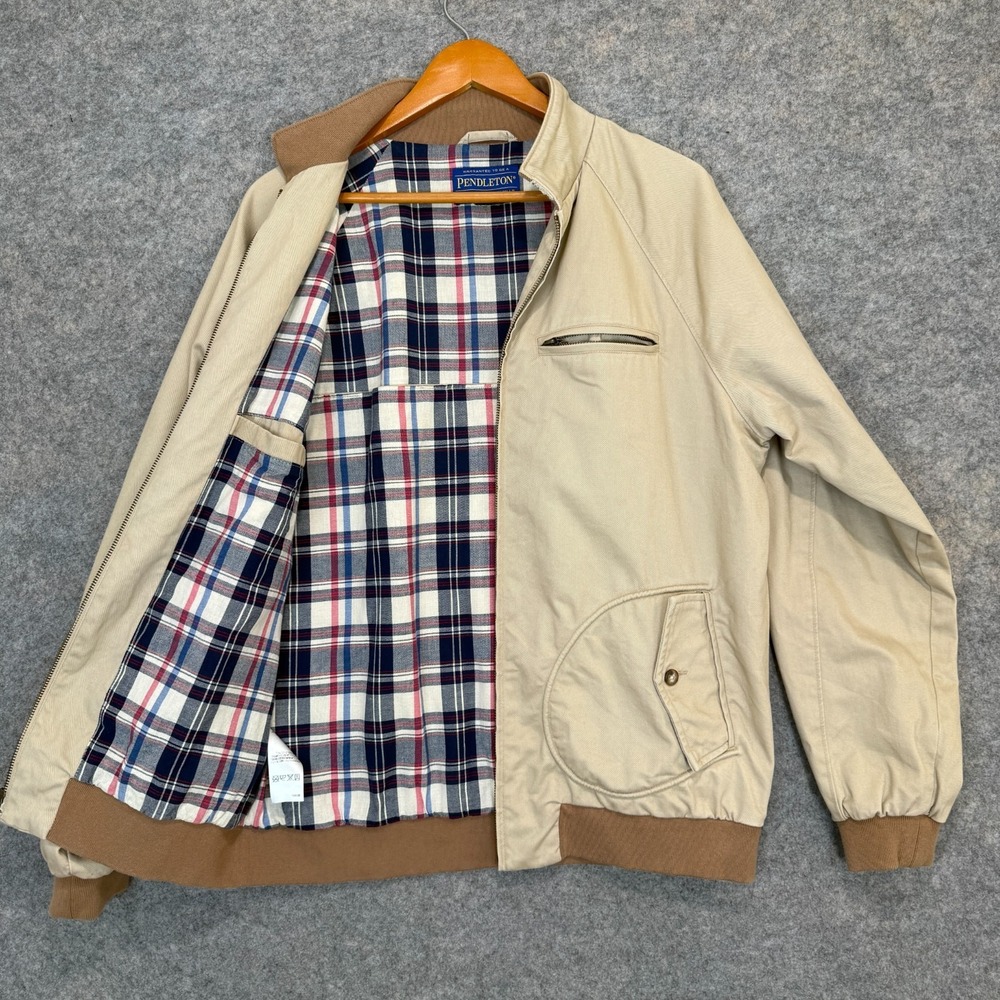 Vintage Pendleton Madras Lined Jacket Mens Small Relaxed Beige Blue Red Khaki